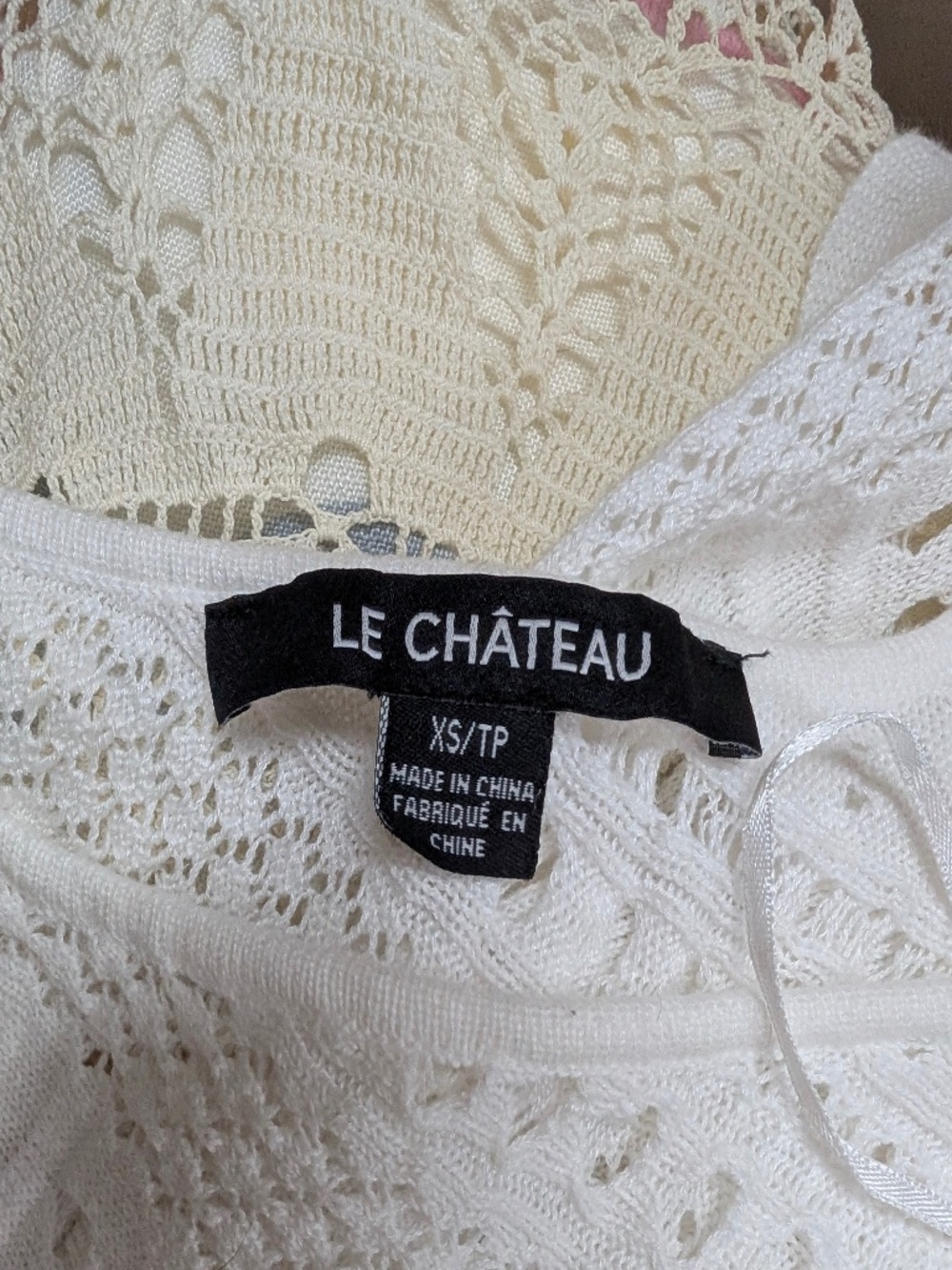 Le Chateau White Crochet Top Asymmetrical Long Sleeve Boho Size XS - Picture 4 of 13
